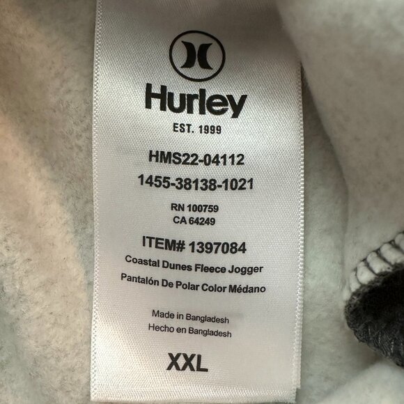 New Hurley Jogger Pant Men's Size XXL Grey Slim Fit Soft Fleece Drawstring - Picture 9 of 16